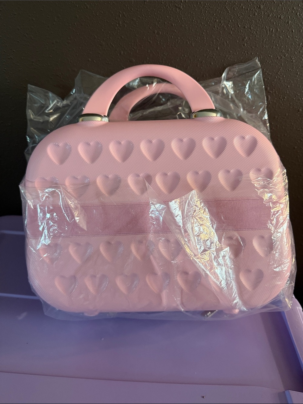 Pink Embossed Hello Kitty & Heart Cosmetic Travel Case with Top Handle - Picture 4 of 4